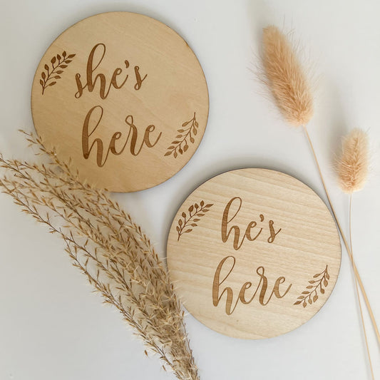 Wooden He's/She's Here Discs